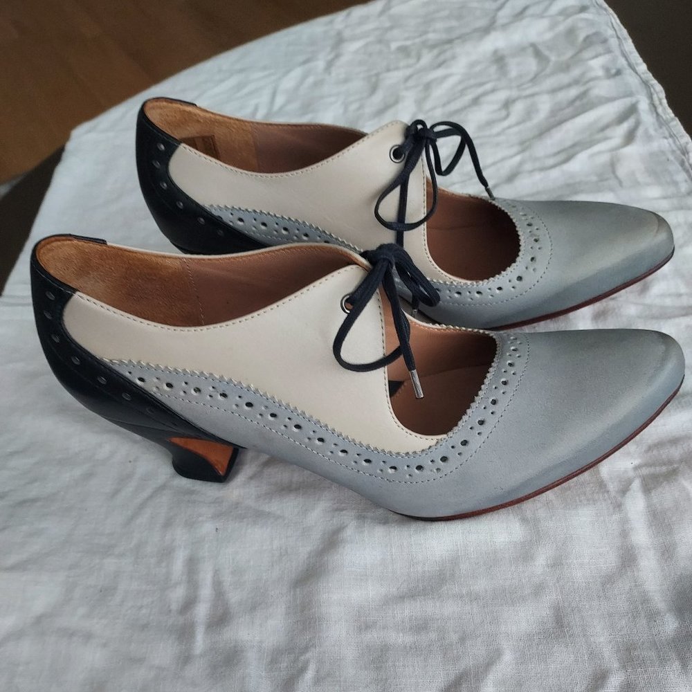 John Fluevog Gray and Black Heels
